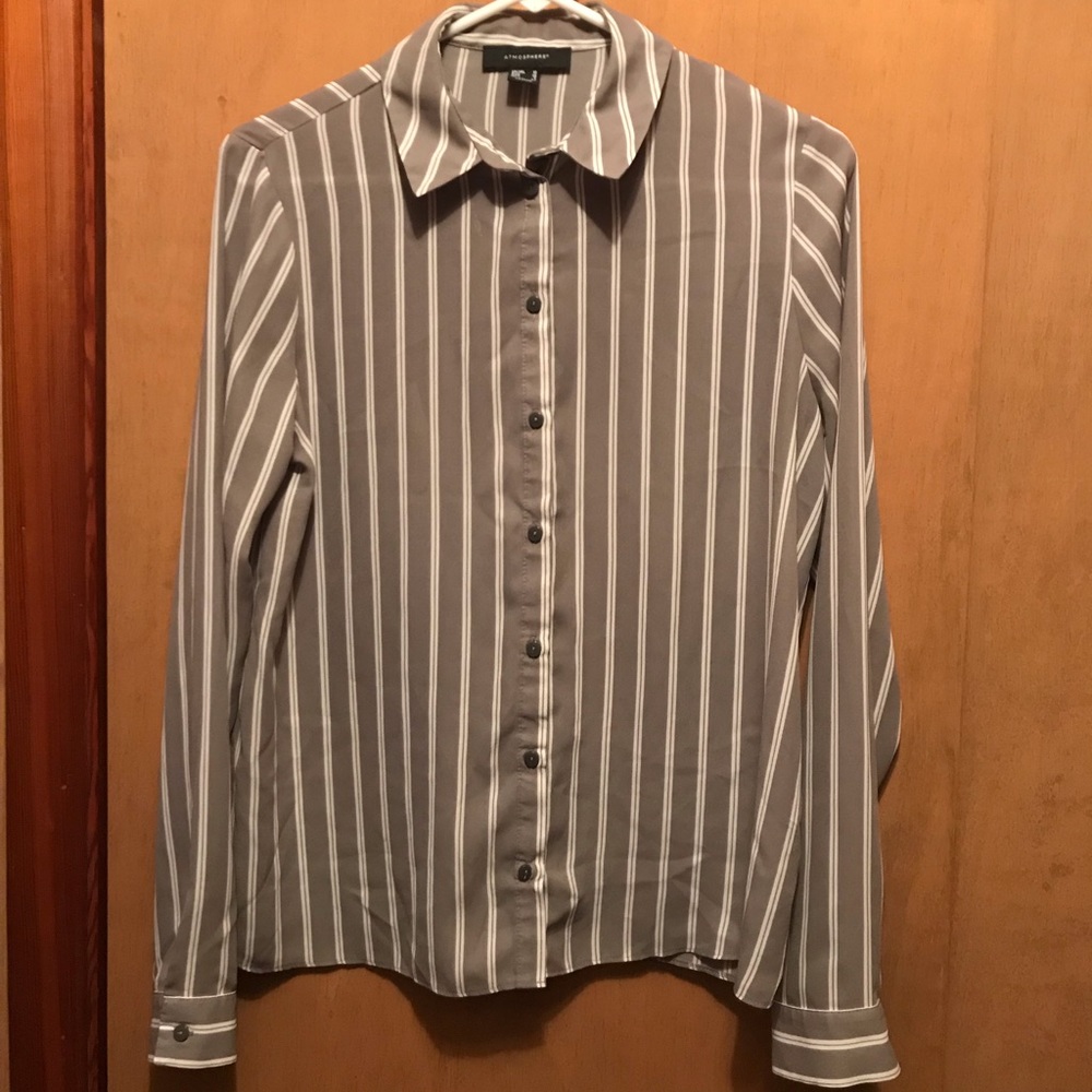 Semi sheer pinstripe button up blouse Sz 6